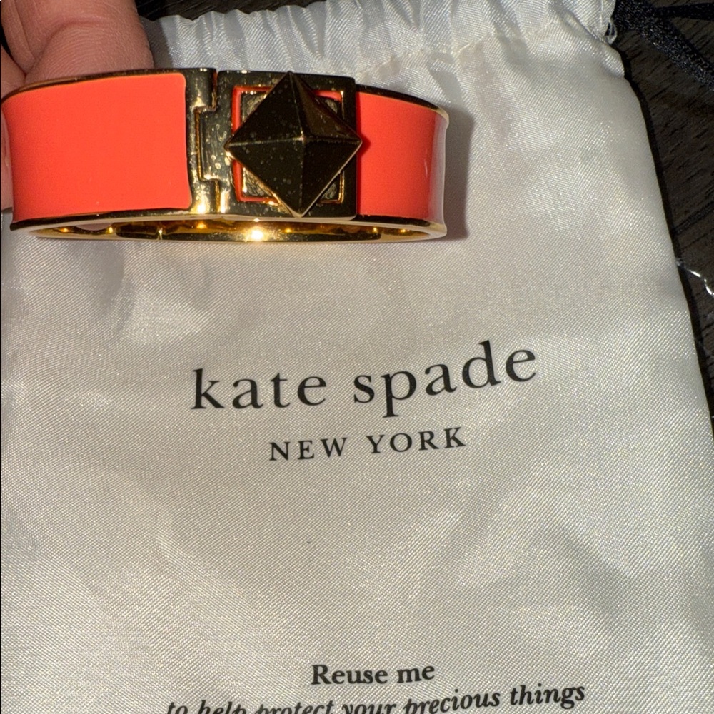 Kate Spade NWOT Vibrant Orange and Gold Cuff bracelets with dusty - Picture 3 of 6
